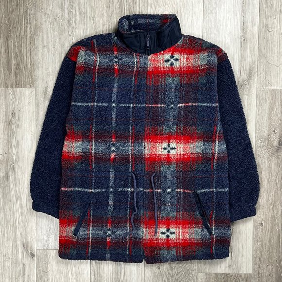 Weekend Edition Vintage Plaid Multicolour Small Zip Up Fleece Jacket - Picture 1 of 7